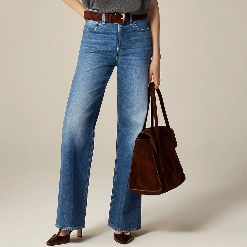 J. Crew Petite‎ Denim Trouser Jean Semi Stretch Charlotte Wide Leg Size 26P